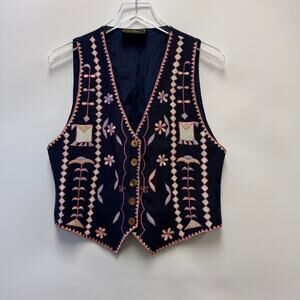 VTG Willow Embroidered Navy Southwestern Vest Sz 12